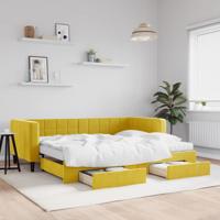Slaapbank met onderschuifbed en lades 90x200 cm fluweel geel