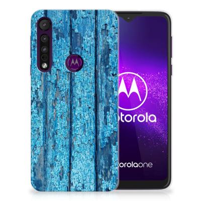 Motorola One Macro | Bumper Hoesje | Wood Blue