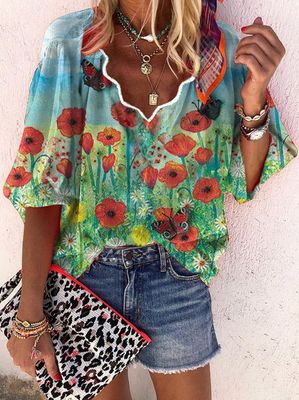 Shift Casual Long Sleeve Floral Top
