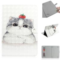 3D gekleurde tekening universele horizontale Flip lederen draagtas met houder & kaartsleuf & portemonnee voor 10 inch Tablet PC (cute cat)