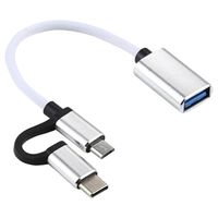 Nylon Gevlochten USB 3.0 naar USB-C / MicroUSB OTG Kabel Adapter - Wit - thumbnail