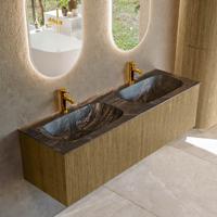 Badmeubel Mondiaz Kurve-Dlux | 150 cm cm | Meubelkleur Dusk | Wastafelkleur Lava | Solid surface | Wasbak beiden zijden spoelbak | 2 kraangaten