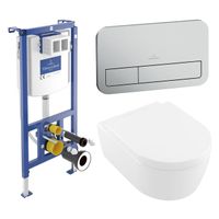 Villeroy & Boch Avento pack wandcloset - directflush - diepspoel - zitting softclose & quickrelease - met inbouwreservoir - Bedieningsplaat edelmat - wit glans 92242700 / 92249069 / 5656HR01