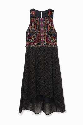 Mouwloze jurk met borduursels - BLACK - XL