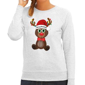 Foute Kersttrui/sweater voor dames - Merry Christmas - grijs - kerst rendier - kerst cadeau