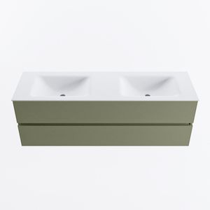MONDIAZ VICA 150cm badmeubel onderkast Army 2 lades. Wastafel CLOUD dubbel 2 kraangaten, kleur Talc.