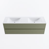 MONDIAZ VICA 150cm badmeubel onderkast Army 2 lades. Wastafel CLOUD dubbel 2 kraangaten, kleur Talc.