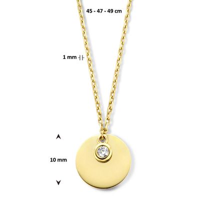Ketting Graveerplaatje Geboortesteen April geelgoud-zirconia wit 45-49 cm