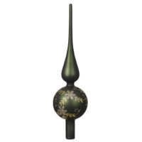 Kerstboom piek gedecoreerd - donkergroen/goud - glas - 31 cm