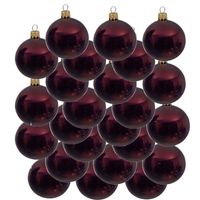 24x Donkerrode glazen kerstballen 8 cm glans - thumbnail