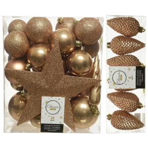 Kerstversiering kunststof kerstballen met piek camel bruin 5-6-8 cm pakket van 39x stuks - Kerstbal