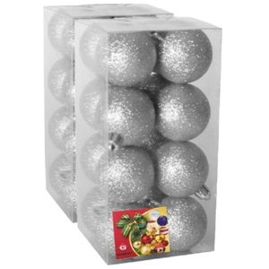 32x stuks kerstballen zilver glitters kunststof 5 cm