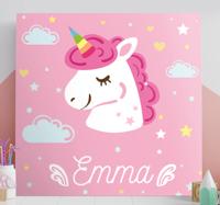 Canvas schilderij Roze eenhoorn met naam