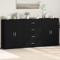 Dressoirs 3 st 60x31x84 cm bewerkt hout zwart