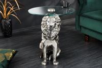 Ronde bijzettafel WILDLIFE LION 60cm Zilver Antiek Metaal Glas Leeuw Sculptuur - 44826
