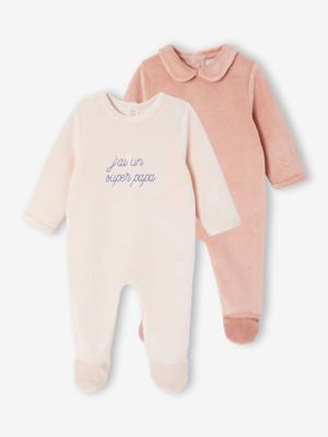Set van 2 babyslaappakjes in fluweel / velours lichtroze