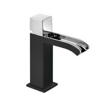 Wastafelmengkraan Tres Cuadro Exclusive Draaiknop Uitloop Gebogen 17 cm met Open Waterval Vierkant Chroom Zwart - thumbnail