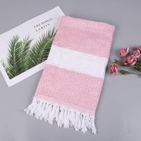 Gestreepte katoenen badhanddoek met kwastjes dunne reizen camping Bad sauna strand Gym zwembad deken absorberend Easy Care (roze)