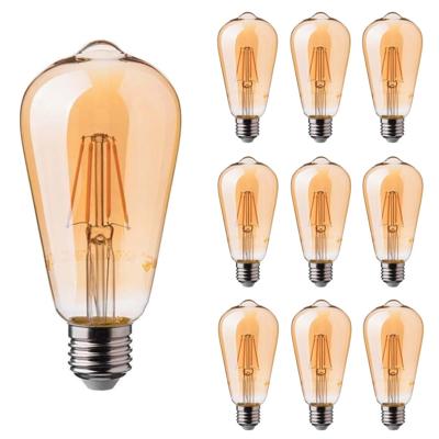 10x E27 LED Filament Lamp - 6 Watt 550 lumen - 2200K amberkleurig - Vervangt 40 Watt - E27 fitting - ST64 lamp - Edison lamp - Grote fitting