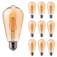 10x E27 LED Filament Lamp - 6 Watt 550 lumen - 2200K amberkleurig - Vervangt 40 Watt - E27 fitting - ST64 lamp - Edison lamp - Grote fitting