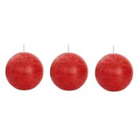 Spaas rustieke bolkaars - rood - 3x - D8 cm - 24 branduren - ronde kaarsen