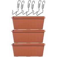 3x Kunststof Agro plantenbakken/bloembakken terracotta 9 liter met ophangbeugels - thumbnail
