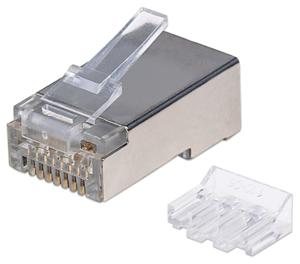 Intellinet Intellinet verpakking van 90 stuks Cat6A modulaire RJ45-stekker STP 2-voudige klem voor gevlochten draad, 90 stekkers in beker 790697 Krimpcontact