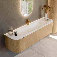 Badmeubel Mondiaz Kurve-Dlux | 170 cm | Meubelkleur Oak | Wastafelkleur Ostra | Solid surface | Midden spoelbak | 1 kraangat