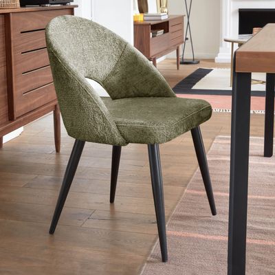 Kave Home Eetkamerstoel 'Mael' Chenille, kleur Donkergroen