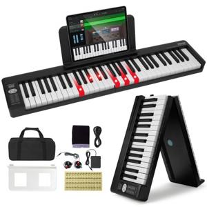 VEVOR digitale piano met 61 toetsen, elektrische piano, opvouwbare piano, Bluetooth MIDI, zwart