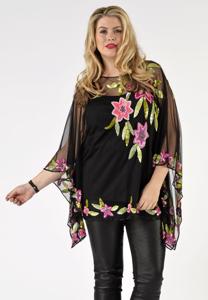 Yoek Tunic square roses beading | Zwart | Maat XL