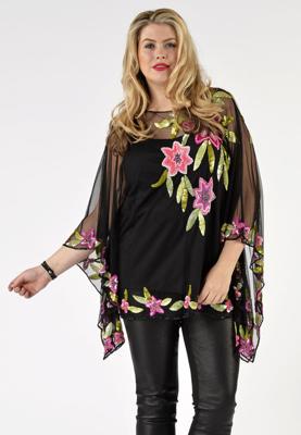 Yoek Tunic square roses beading | Zwart | Maat S