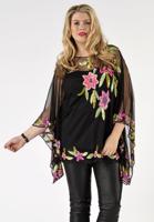 Yoek Tunic square roses beading | Zwart | Maat M