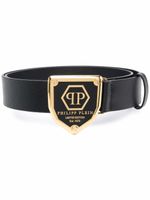 Philipp Plein ceinture en cuir à plaque logo - Noir