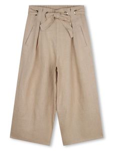 Chloé Kids pantalon en lin à logo brodé - Tons neutres