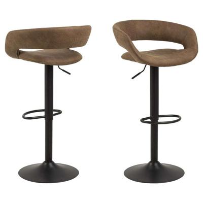 Leen Bakker - Barkruk Faber - Licht (2 Stuks) - Lederlook - Bruin - 48.5x54.5x104 Cm