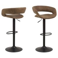 Leen Bakker - Barkruk Faber - Licht (2 Stuks) - Lederlook - Bruin - 48.5x54.5x104 Cm