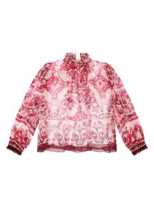 Dolce & Gabbana Kids blouse en soie à imprimé Majolica - Rouge