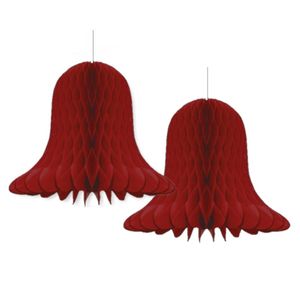 2x Kerstversiering bordeaux rode kerstklokken lampionnen 30 cm