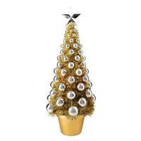 Complete mini kunst kerstboompje/kunstboompje goud/zilver met kerstballen 50 cm - Kunstkerstboom - thumbnail