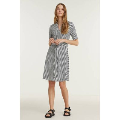 Smashed Lemon jurk met all over print en plooien zwart/wit