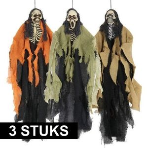 3x Horror skeletten hangdecoratie Halloween van 60 cm