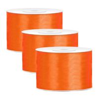 Partydeco Cadeaulint - 3x - oranje - 5 cm x 25 meter - satijn - sierlint - inpakken - decoratie