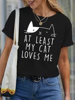 Women's At Least My Cat Loves Me Funny Graphic Printing  Casual Cotton Text Letters Loose T-Shirt - thumbnail