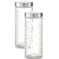 Zeller keuken voorraadpotten / bewaarpotten - 2x - 2000 ml - geruit glas - 11 x 27 cm