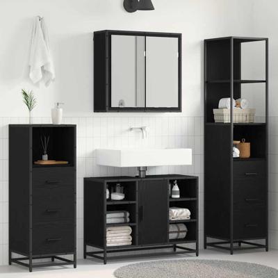 Badkamermeubelset met lade 3 pcs Zwart eiken 80 x 33 x 60 cm