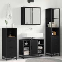 Badkamermeubelset met lade 3 pcs Zwart eiken 80 x 33 x 60 cm