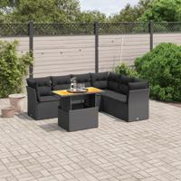7-delige Loungeset met kussens poly rattan zwart