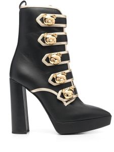 Moschino bottes Teddy Bear en cuir à boutons décoratifs - Noir