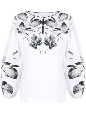 Yuliya Magdych blouse à fleurs brodées - Blanc
